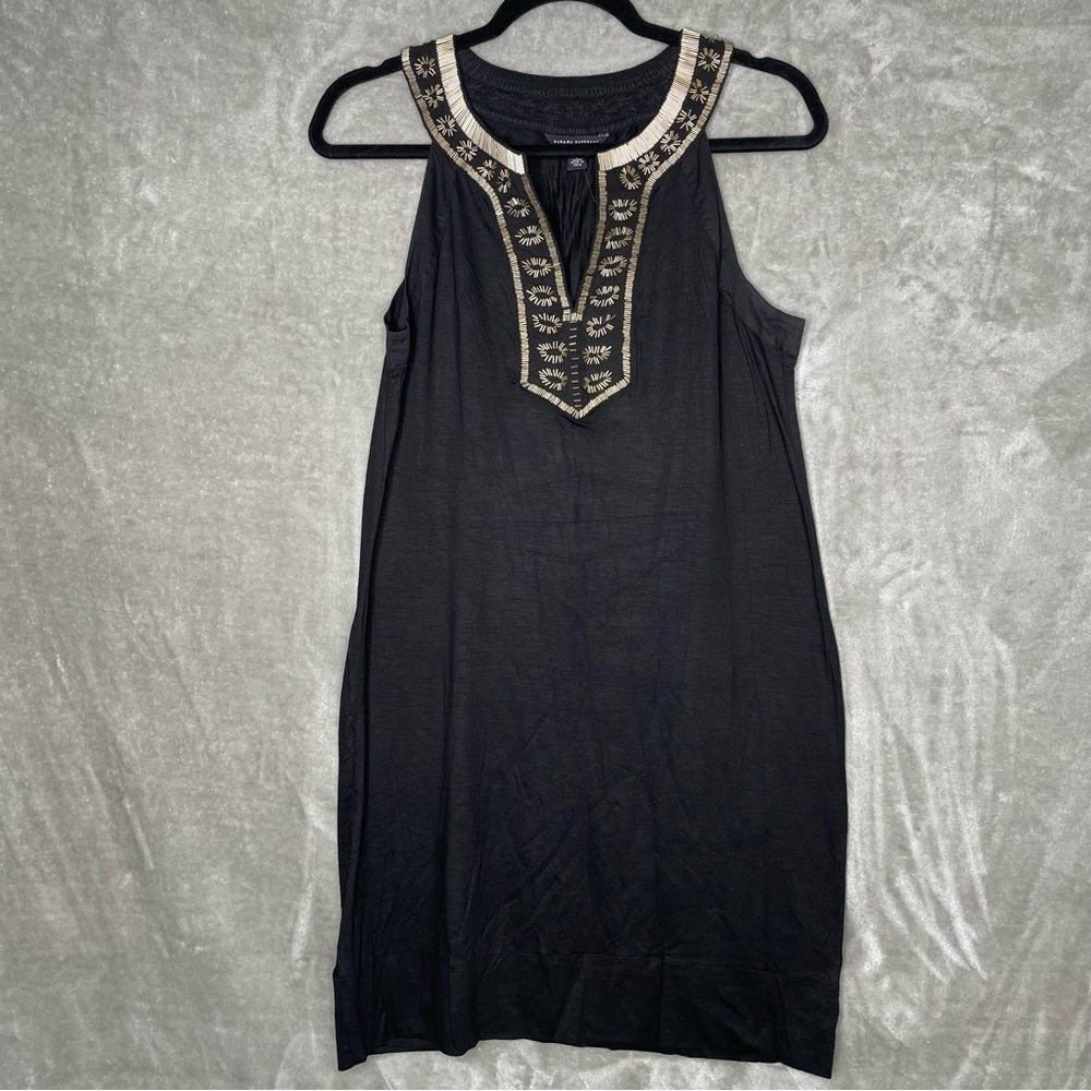 Banana Republic Black Beaded Midi Dress Size Small Sleeveless Boho Shift